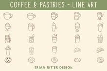 Load image into Gallery viewer, Coffee and Pastries Line Art
