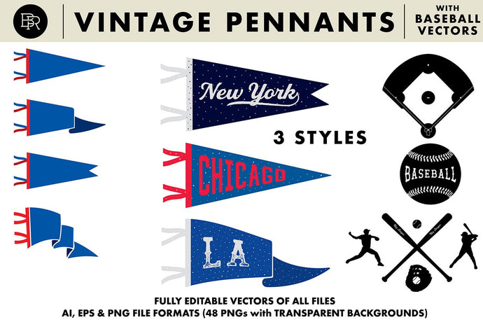 Vintage Pennants + Baseball Vectors - Brian Ritter Design