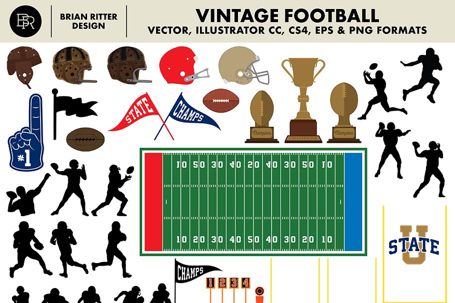 Vintage Football Vector Graphics - Brian Ritter Design